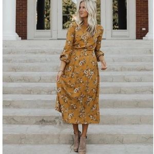 Roolee long mustard floral dress